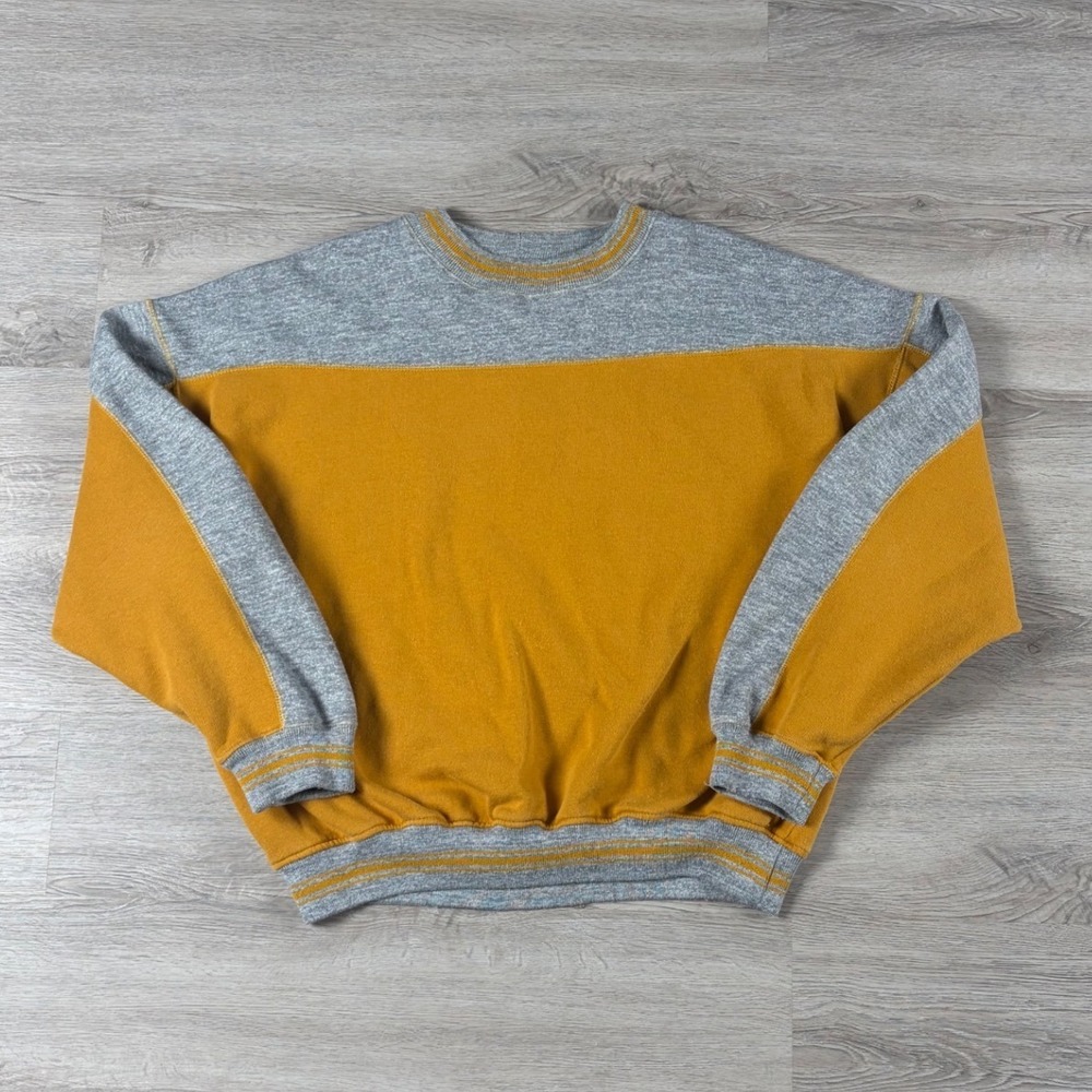 Dash Sweatshirt Mens Large Yellow Gray Colorblock Vintage Striped Trim Crewneck